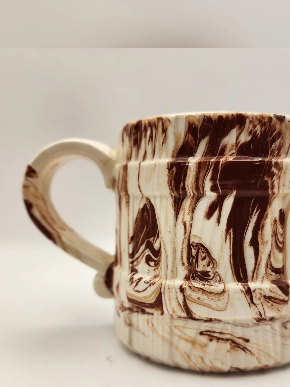 Vintage‎ Floral Embossed Mug Brown Marble Design North Pole Alaska Souvenir